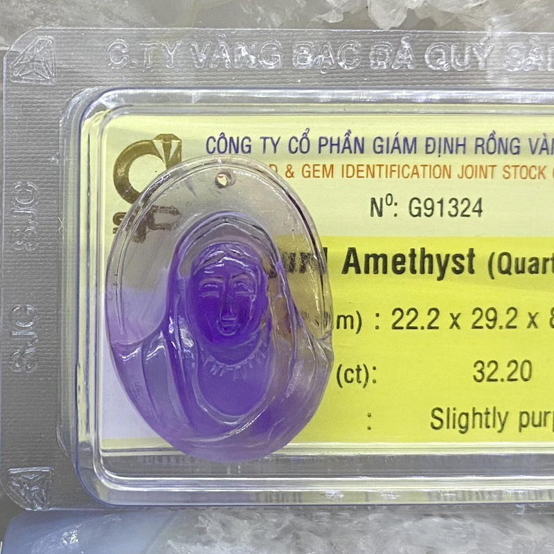 Tượng Tôn Đức Mẹ Thạch Anh Tím Amethyst tự nhiên kiểm định