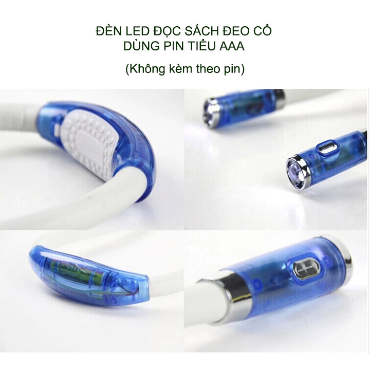 Đèn led đọc sách đeo cổ với 3 chế độ sáng, dùng 2 pin AAA