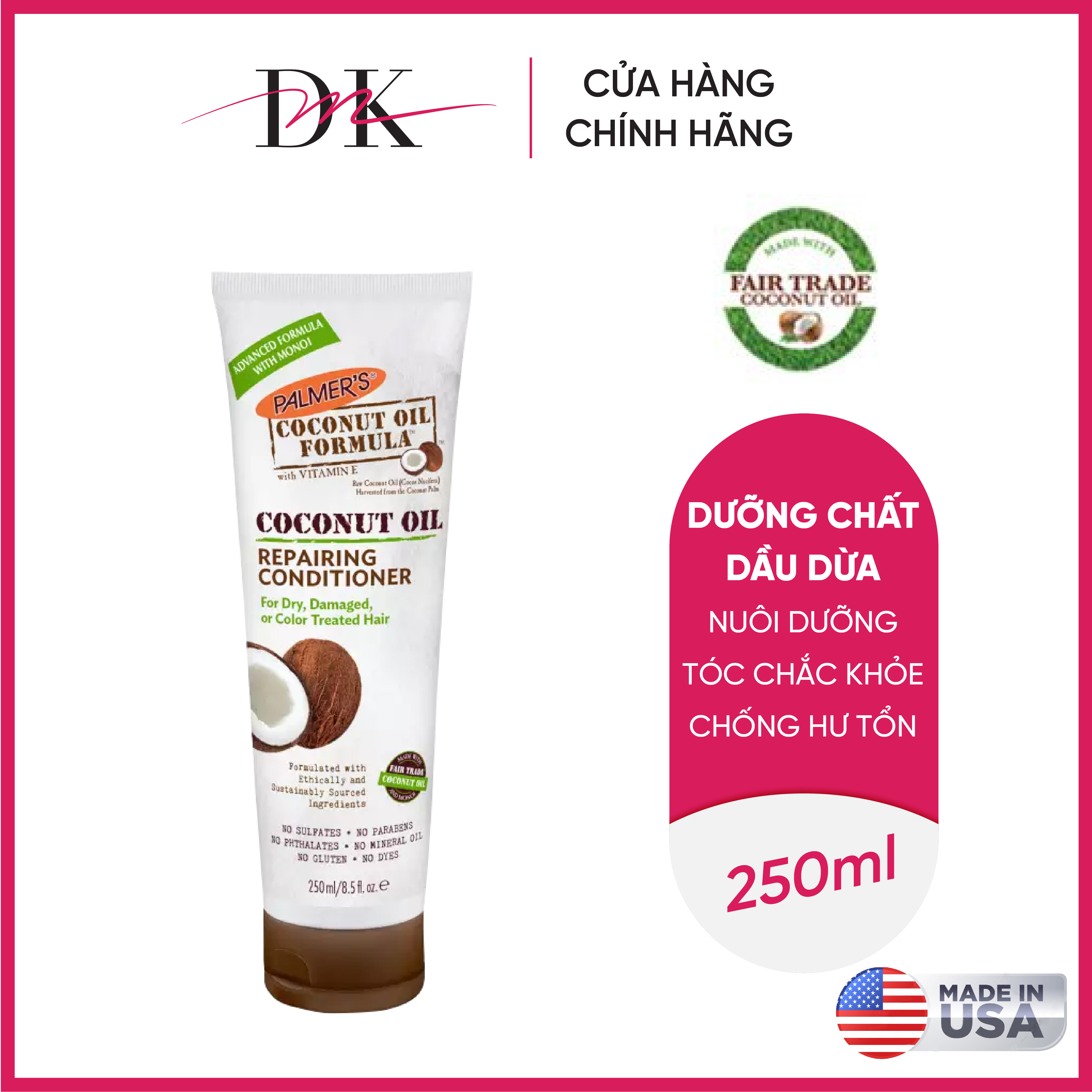 Dầu xả dưỡng tóc dầu dừa Coconut Oil Repairing Conditioner Palmer's 250ml