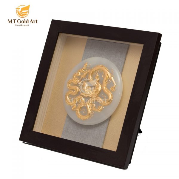 Tranh Đĩa ngọc Rồng thời Lý dát vàng 24k (40x40cm) MT Gold Art- Hàng chính hãng, trang trí nhà cửa, phòng làm việc, quà tặng sếp, đối tác, khách hàng, tân gia, khai trương