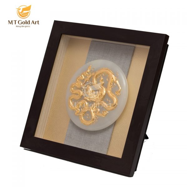 Tranh Đĩa ngọc Rồng thời Lý dát vàng 24k (40x40cm) MT Gold Art- Hàng chính hãng, trang trí nhà cửa, phòng làm việc, quà tặng sếp, đối tác, khách hàng, tân gia, khai trương 