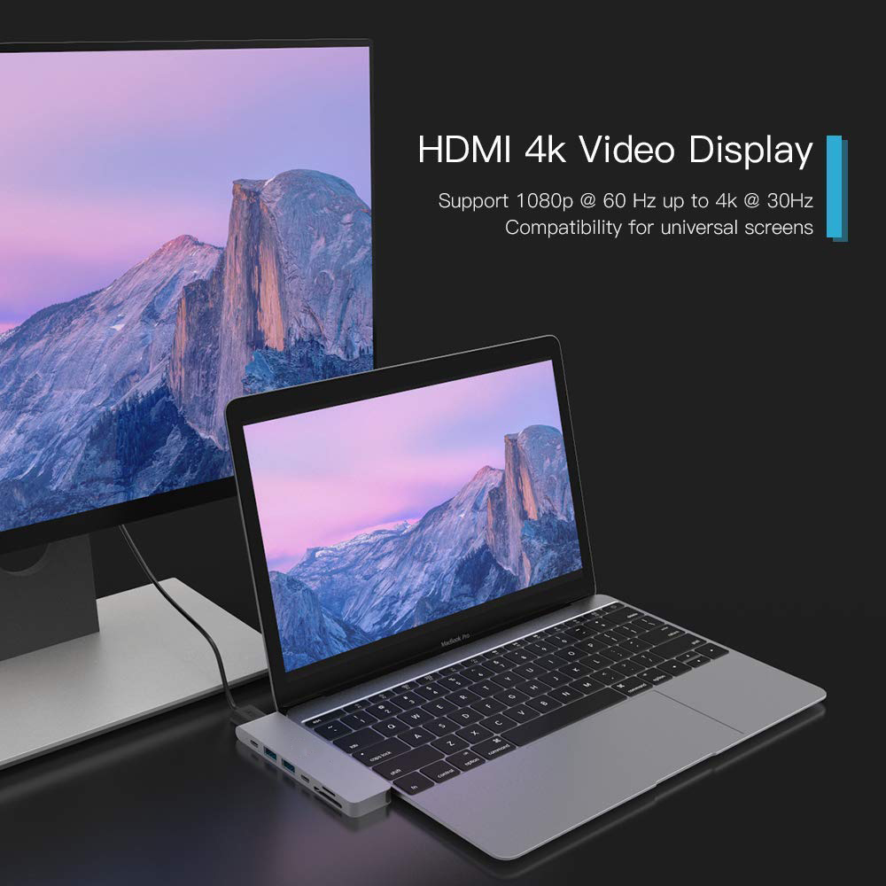 Cổng Chuyển Hub USB C, Type-C ra HDMI 4K 60hz/ usb 3.0/ PD/ TF/ SD dành Cho Macbook Pro và Macbook Air