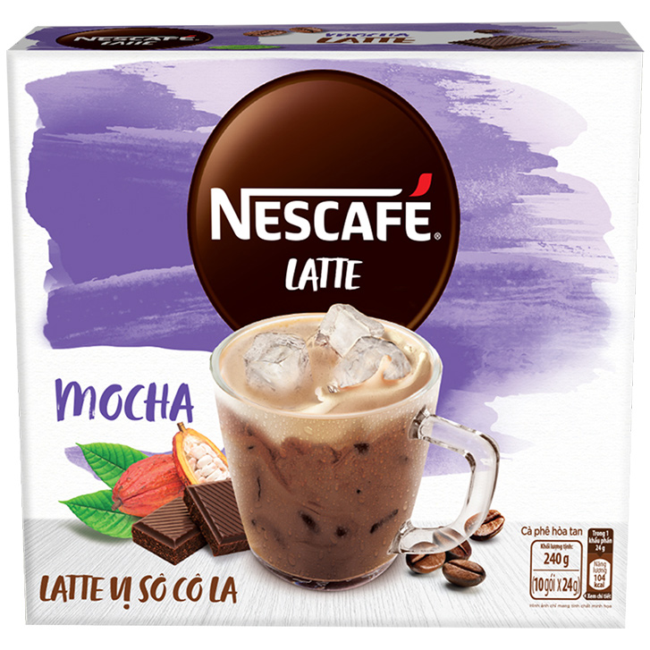 Combo 4 hộp cà phê hòa tan Nescafé Latte vị sô cô la (Hộp 10 gói x 24g) [Tặng túi du lịch - màu ngẫu nhiên]