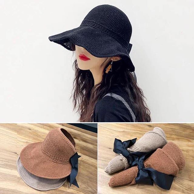 Mũ cói nơ nửa đầu đi biển - màu ngẫu nhiên