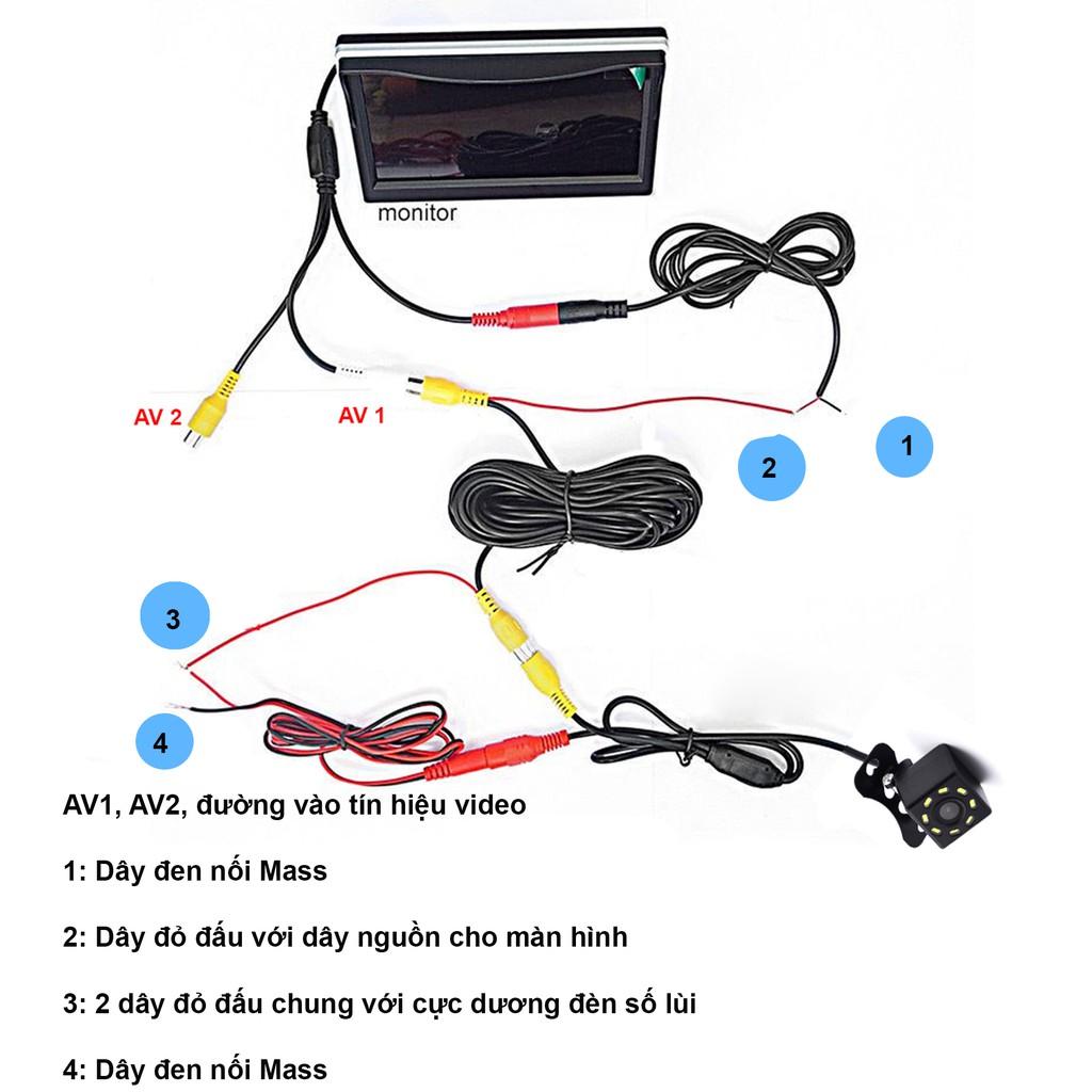 Bộ Camera Lùi Xe Tải Hồng Ngoại Và Màn Hình Hiển Thị Camera Lùi 7 Inch Dây Tín Hiệu 10m,15m,20m