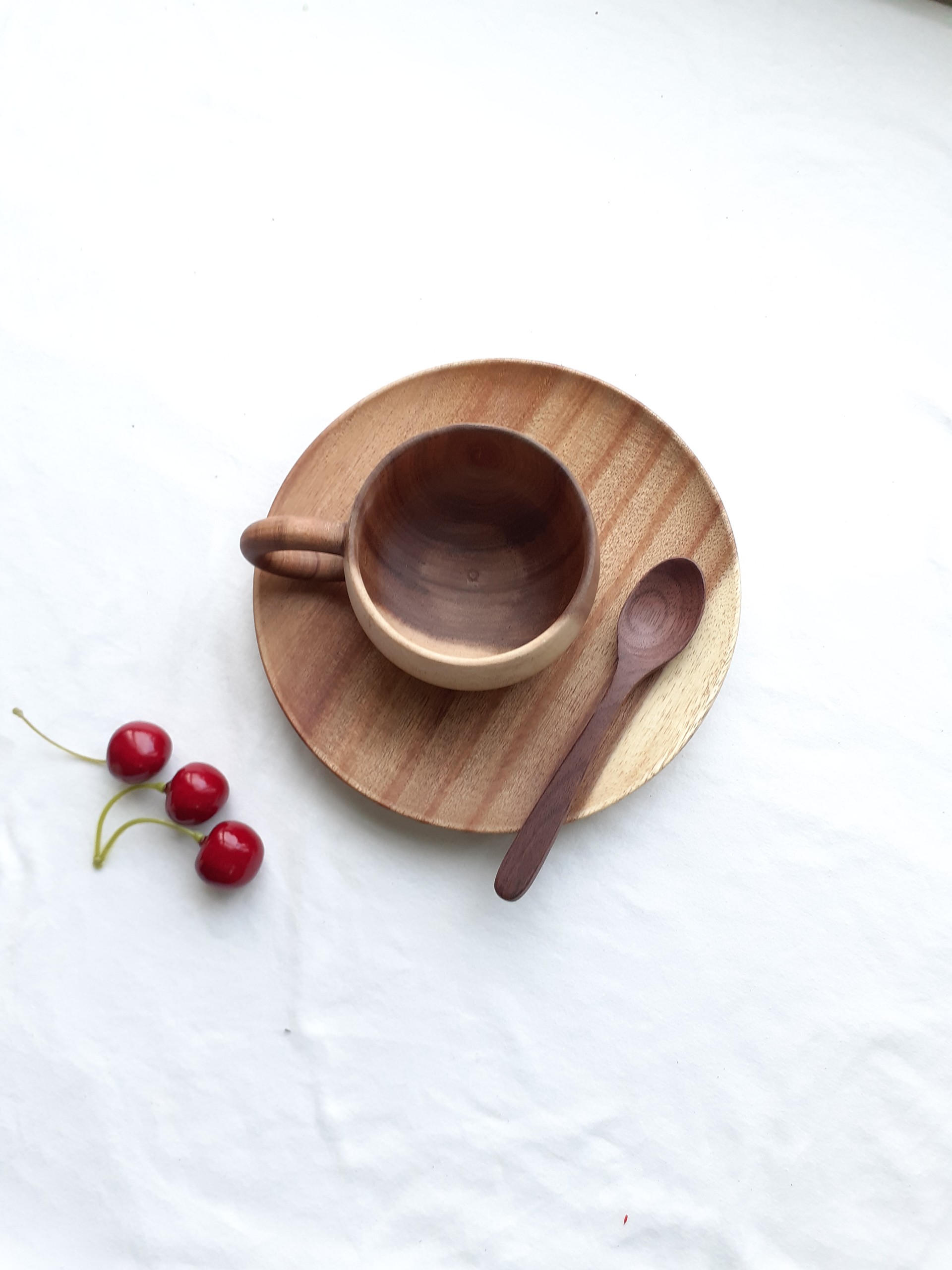 Khay, đĩa gỗ KEO tròn 18 cm lót bát, ly, cốc, đựng hoa quả, đồ ăn