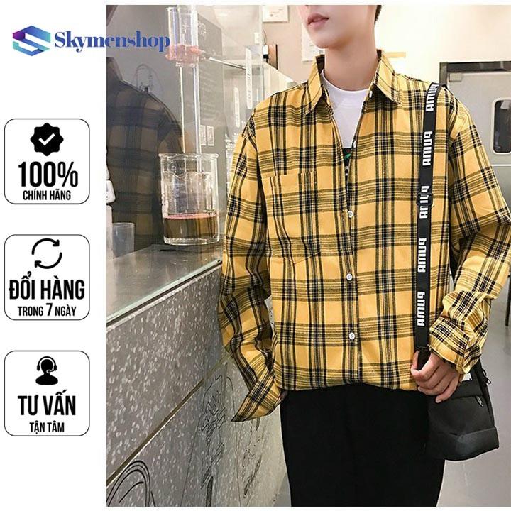 Áo sơ mi kẻ sọc karo flanner unisex nam nữ tay dài chất vải Kate Nỉ dày đẹp - SMF06