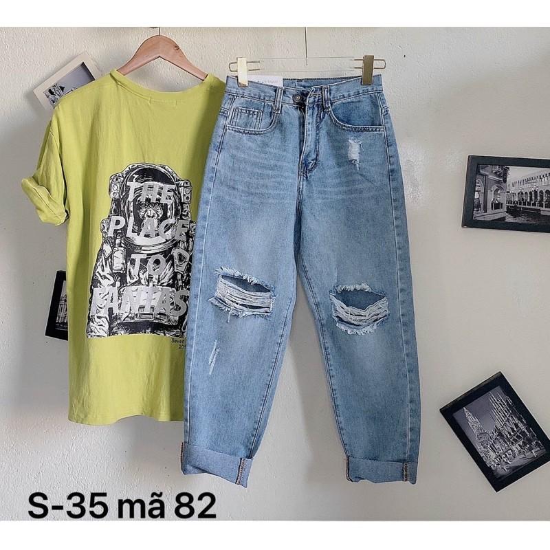Quần jean baggy nữ ️ ️ Quần jean baggy nữ rách lưng cao size đại từ 40kg đến 80kg MS82 bigsize