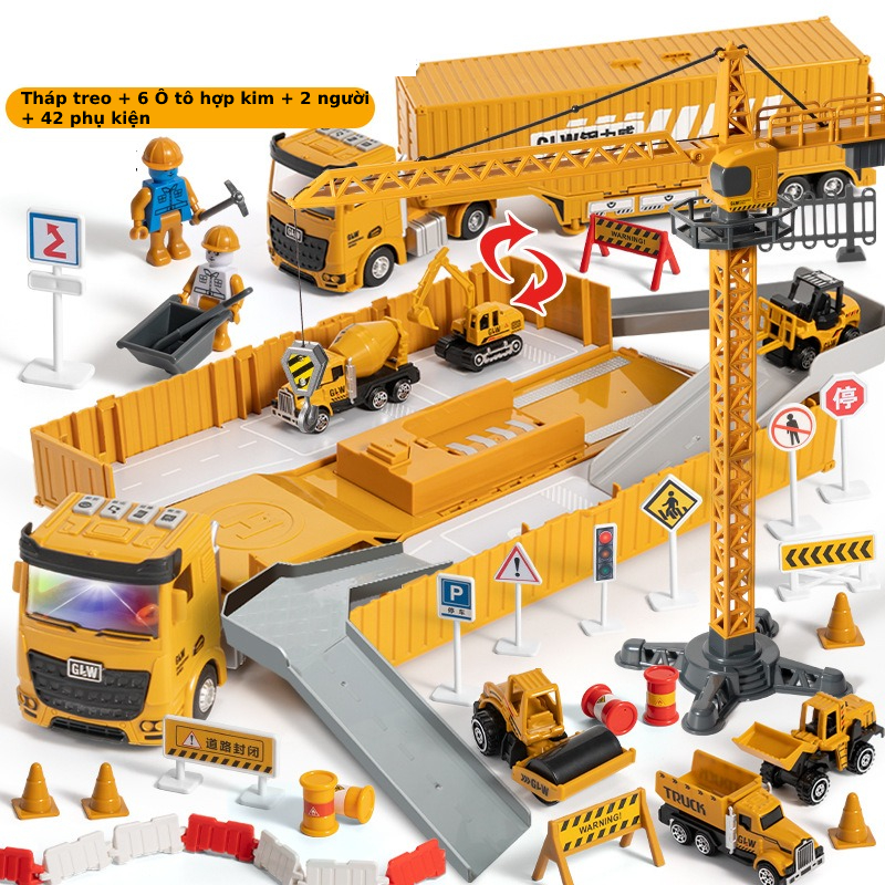 Bộ mô hình đồ chơi xe kỹ thuật nhiều chi tiết như thật Tháp treo 6 Ô tô hợp kim Phụ kiện