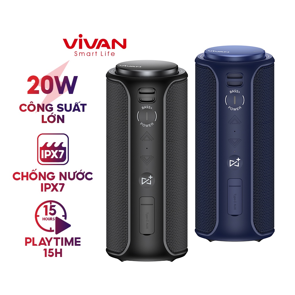 Loa Bluetooth 5.0 VIVAN VS30 Hi-Fi Công Suất 20W Chống Nước IPX7 Hỗ Trợ Kết Nối Cổng AUX/Bluetooth - Hàng Chính Hãng