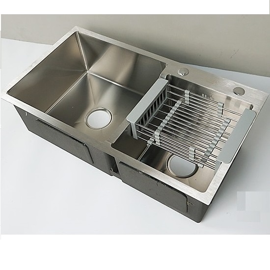 Combo Chậu Rửa  Chén Đúc Inox  304 Kích Thước 82x45 cm ,vòi rửa chén vuông nóng lạnh,bình xà phòng , rỗ đựng chén