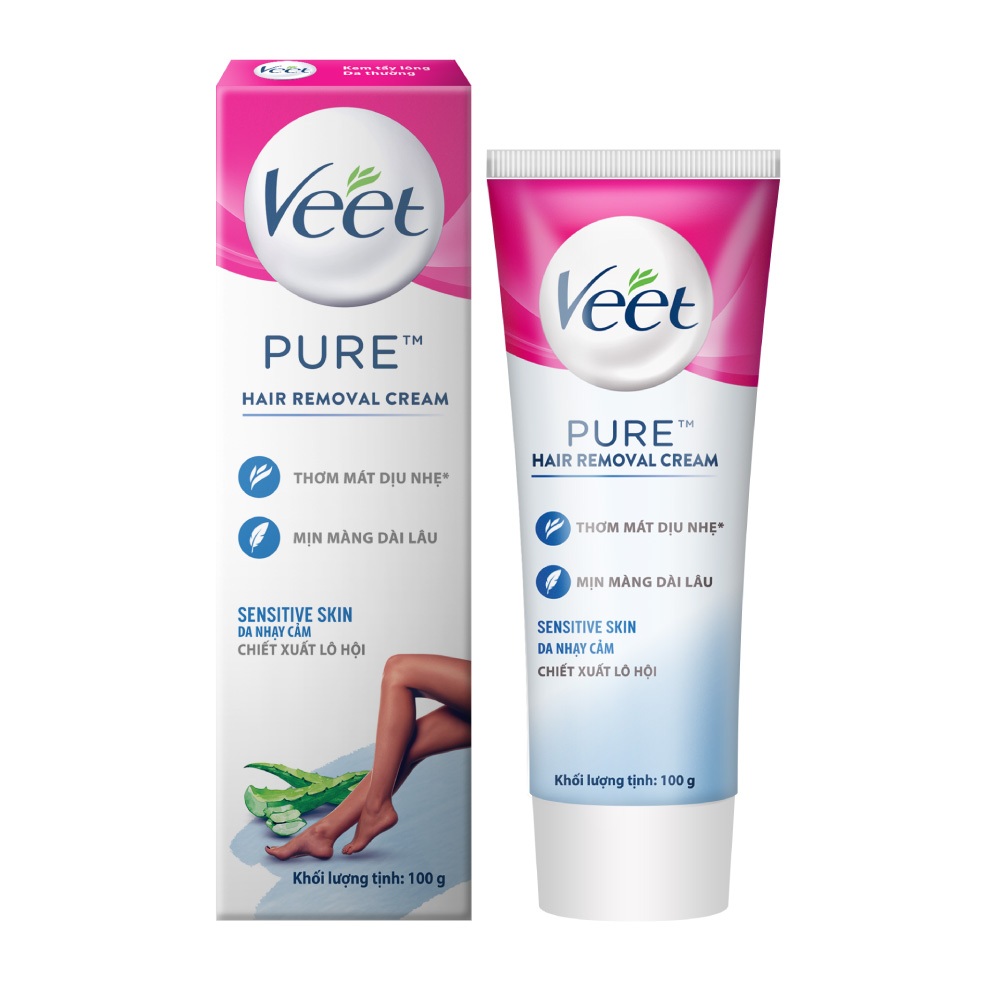 [MỚI] Kem tẩy lông Veet cho da nhạy cảm, hộp lớn 100g tiết kiệm, công thức Pure cải tiến