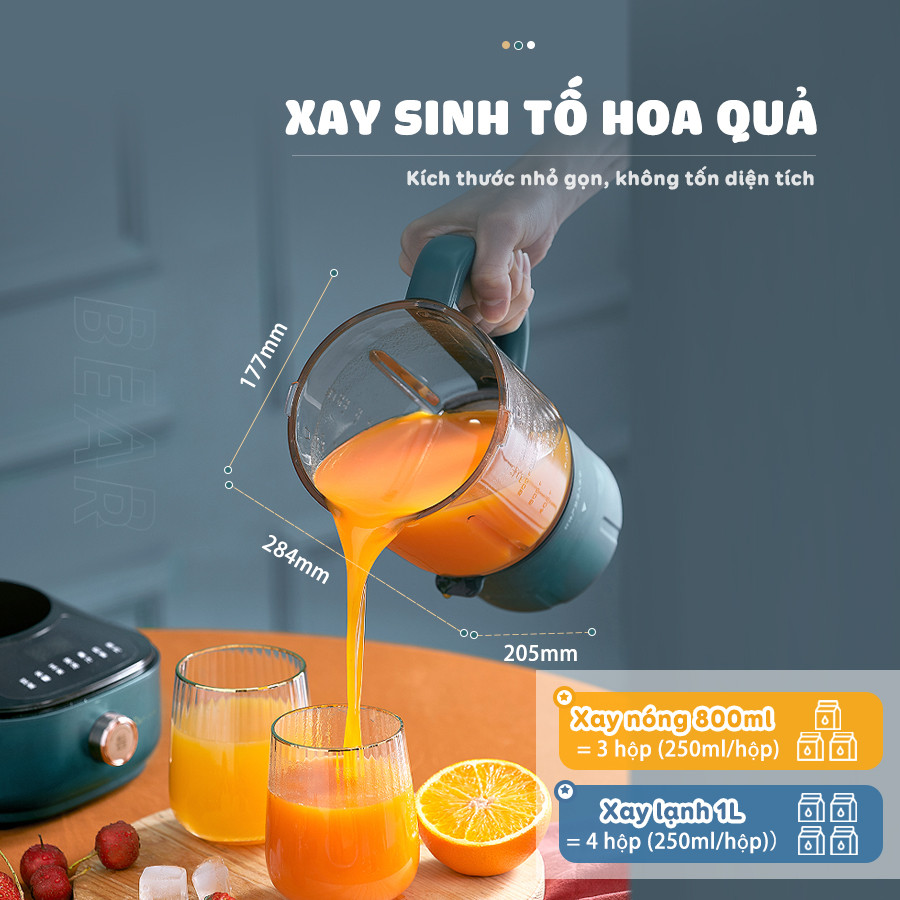 [Hàng Chính Hãng]Máy xay, nấu sữa hạt Bear PBJ-B06W1 màu xanh cổ vịt, xay, nấu nhiều loại thực phẩm dễ dàng với 6 tính năng chọn sẵn: làm sữa hạt, nấu cháo, nấu súp, xay sinh tố, cối thủy tinh dày chịu nhiệt tốt, hộp chống ồn cách âm giảm rung hiệu quả