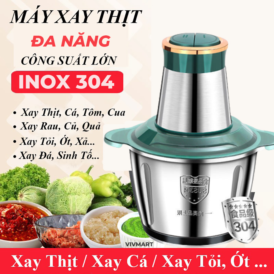 Máy Xay Đa Năng Cối Inox 304 Cao Cấp 3L - Máy Xay Thịt, Xay Cá, Xay Tỏi Ớt, Xay Rau Củ Quả, Xay Đá