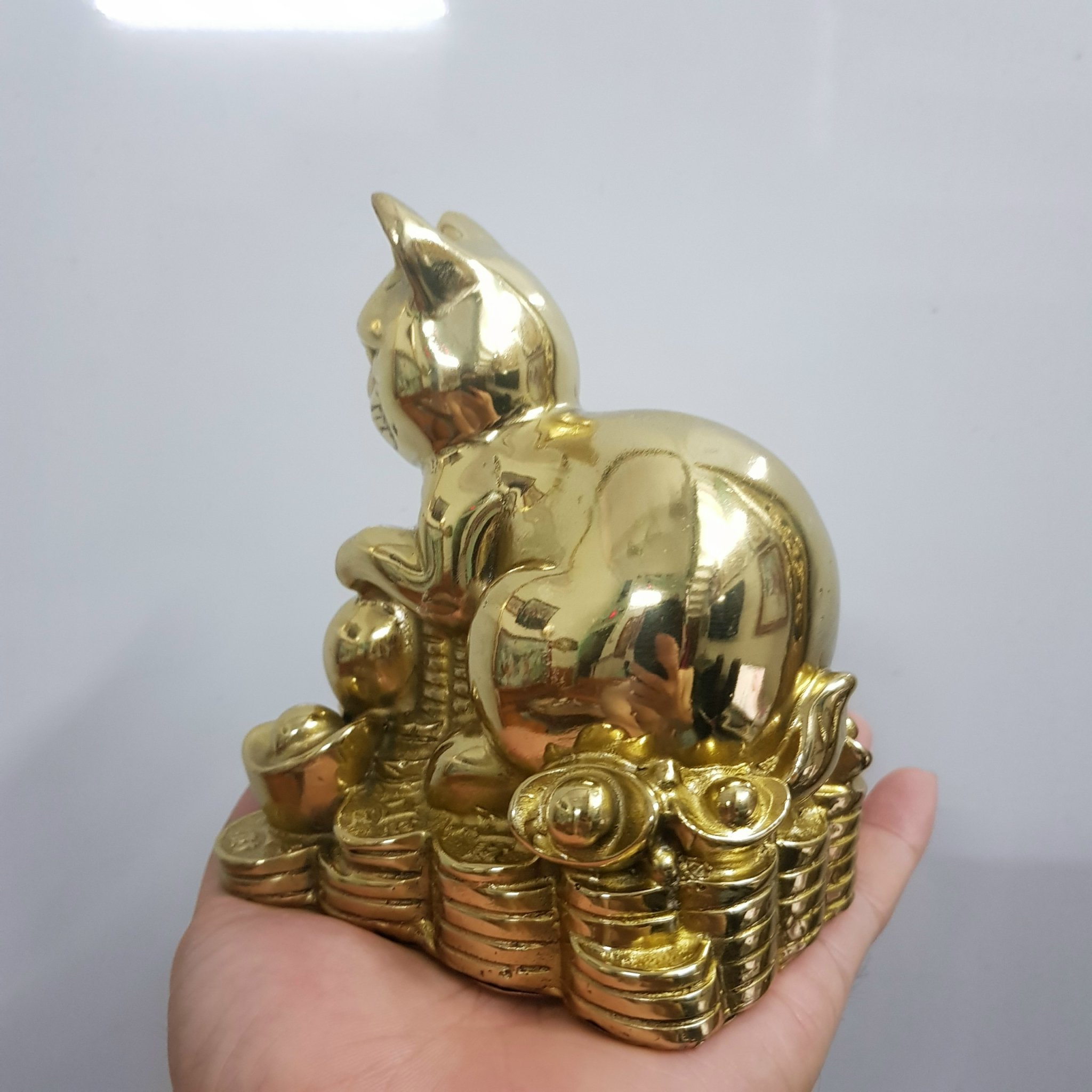 Tượng mèo kim tiền bằng đồng MS34a