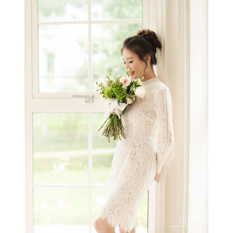 Đầm nữ trắng ôm Body Ren Tay Dài cổ tròn cao cấp bigsize dự tiệc lady xanh giá rẻ đẹp