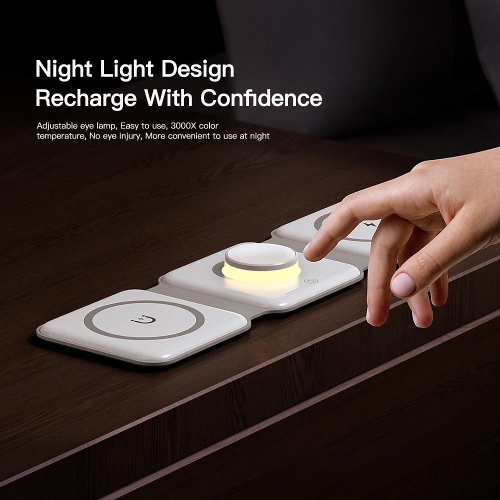 Essager 3 trong 1 từ tính 15W QI Bộ sạc không dây có thể gập lại cho iPhone 14 13 12 /AirPod /iWatch 7 6 sạc nhanh