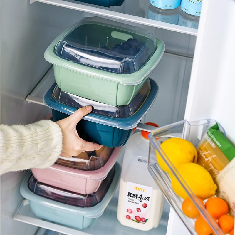 Hộp đựng thực phẩm có rổ và nắp chứa rau củ, hoa quả để ngăn mát tủ lạnh đa năng tiện ích