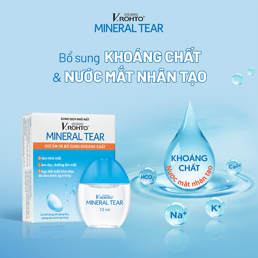 Nước nhỏ mắt giữ ẩm &amp; bổ sung khoáng chất V.Rohto Mineral Tear 13ml