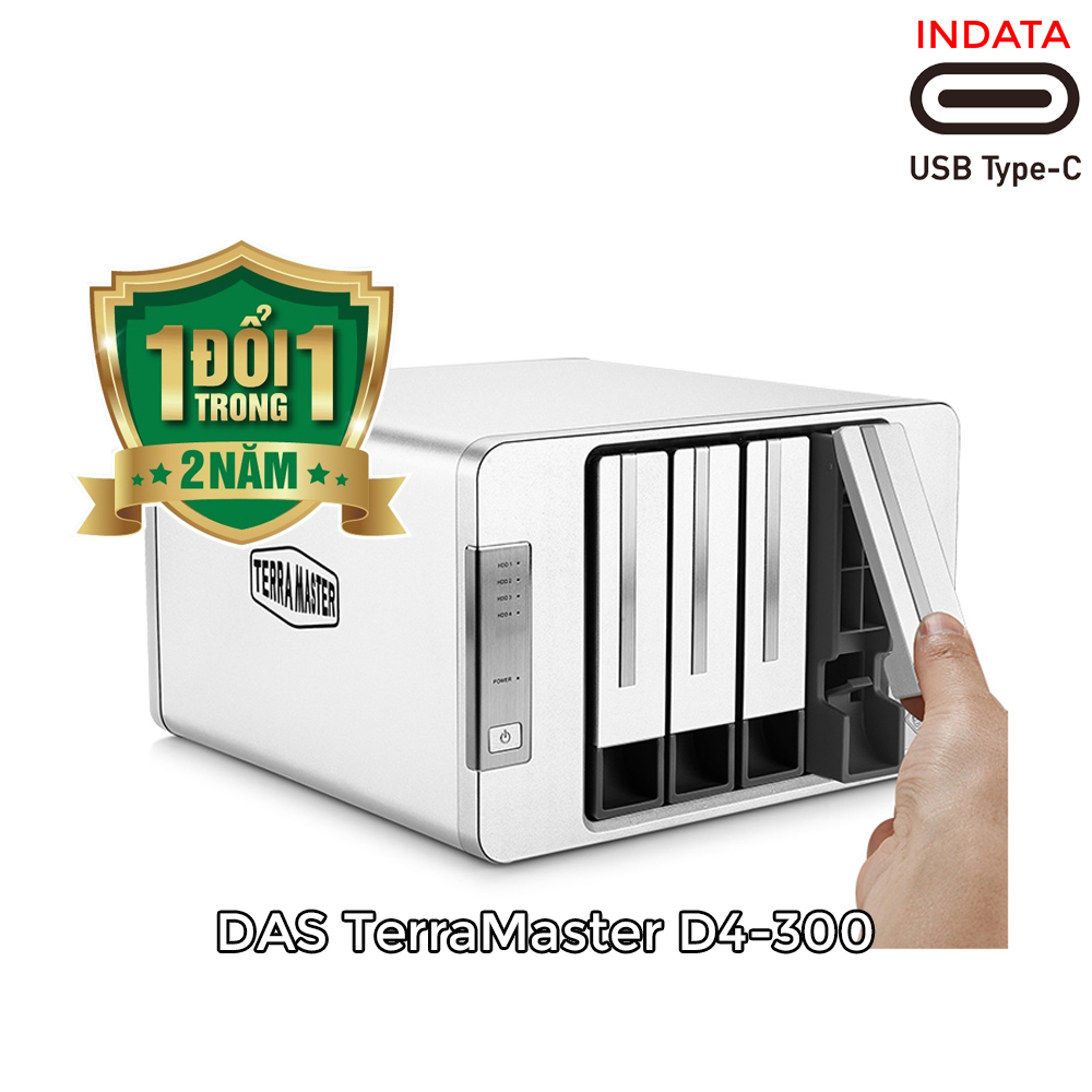 Bộ lưu trữ dữ liệu DAS TerraMaster D4-300 Single Disk (NO RAID), USB-C 3.1 5Gbps, 4 khay ổ cứng Single - Hàng chính hãng