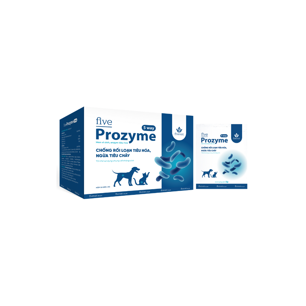 Thuốc Hỗ Trợ Tiêu Hóa Five-Prozyme 5way for pet Dành Cho Thú Cưng 1 Hộp 50 Gói x 5g - Fivevet