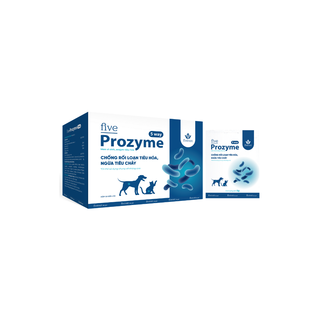 Thuốc Hỗ Trợ Tiêu Hóa Five-Prozyme 5way Dành Cho Thú Cưng 1 Hộp 50 Gói x 5g - Fivevet