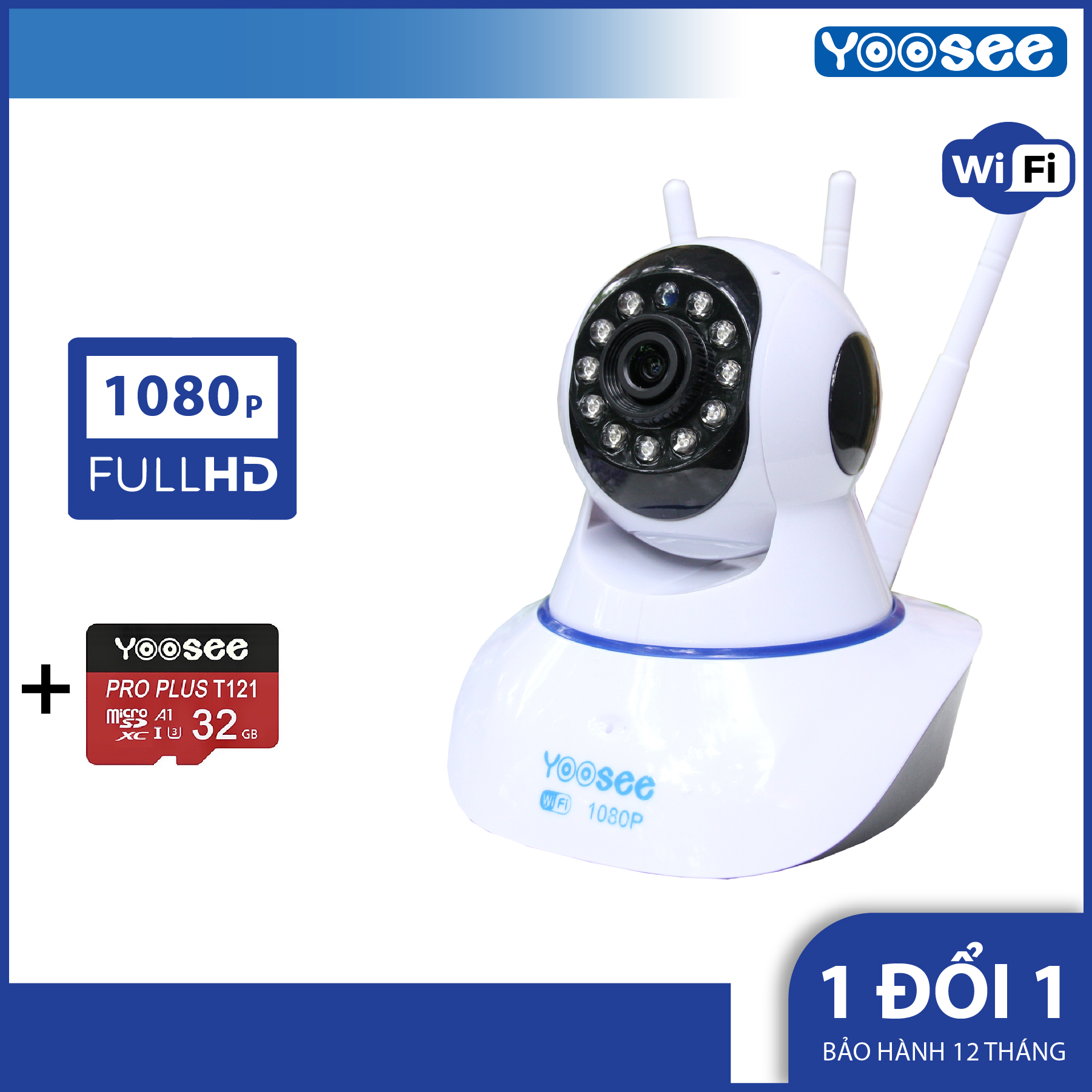 ( kèm thẻ nhớ 32G) Camera wifi trong nhà Yoosee Z02T 2.0 Full HD, 3 râu, xoay 360 độ , tương tác 2 chiều, hỗ trợ thẻ nhớ lên đến 128G, cảnh báo chuyển động – Hàng nhập khẩu
