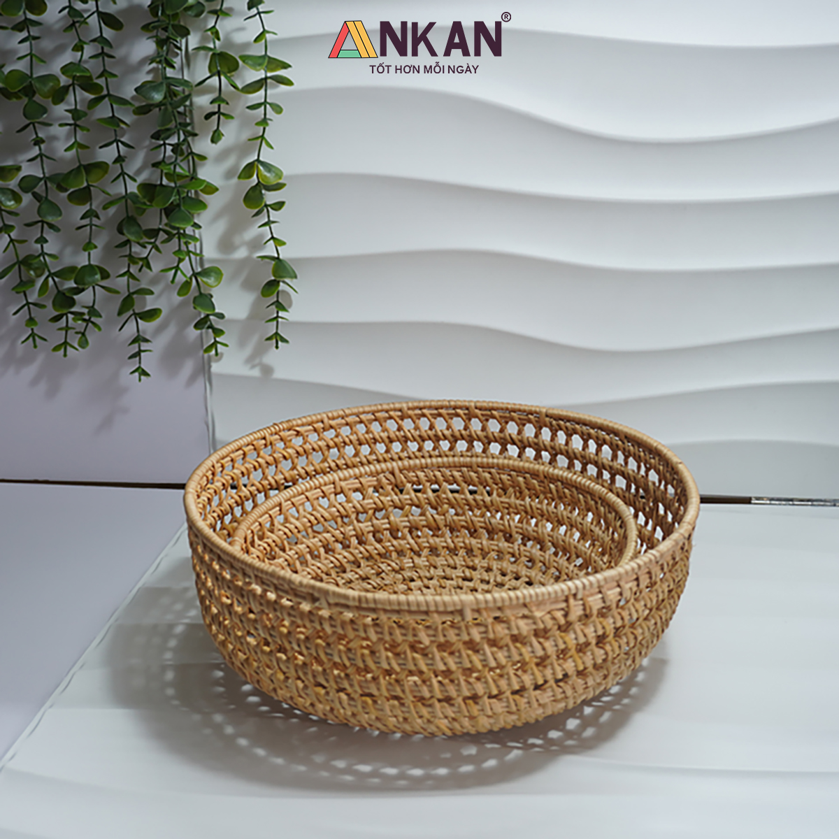 Khay Rổ Mây Tre Đan ANKAN – Đựng Trái Cây, Bánh Kẹo, Đồ Khô, Decor Nhà Ăn &amp; Phòng Khách – Thủ Công Việt Nam