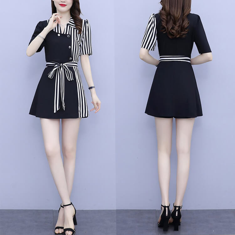 Sét short phối sọc cột eo