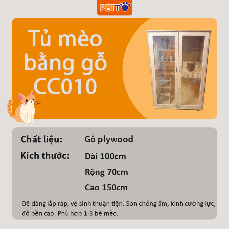 Tủ mèo bằng gỗ thiết kế ĐA NĂNG đầy đủ tiện nghi sang trọng cho mèo vui chơi CC010