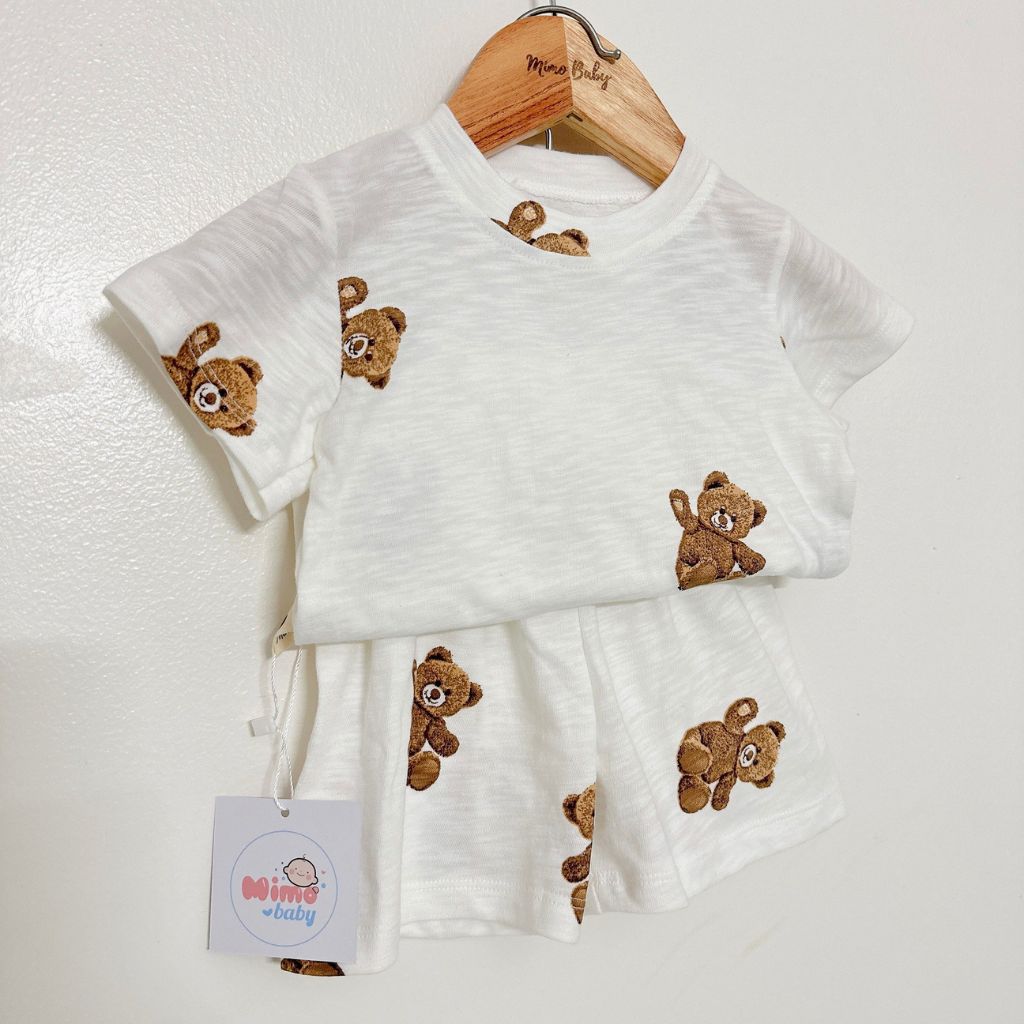 Bộ quần áo cotton cộc tay mùa hè in hình gấu dễ thương cho bé QA77 Mimo Baby