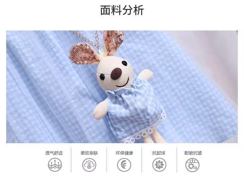 CHENGRUI Cô gái mùa hè ngắn tay áo đầm 2022 Trẻ em màu hồng cô gái búp bê cổ kẻ sọc váy công chúa mùa hè