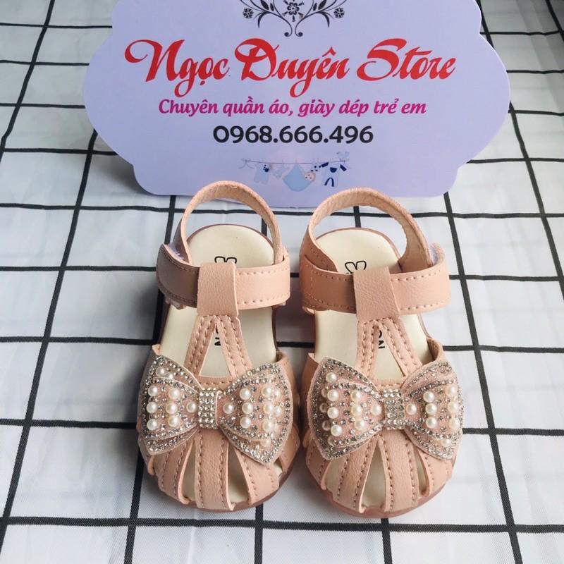 Dép sandal cao cấp tập đi trẻ em phối nơ phong cách vintage chống vấp cho bé gái