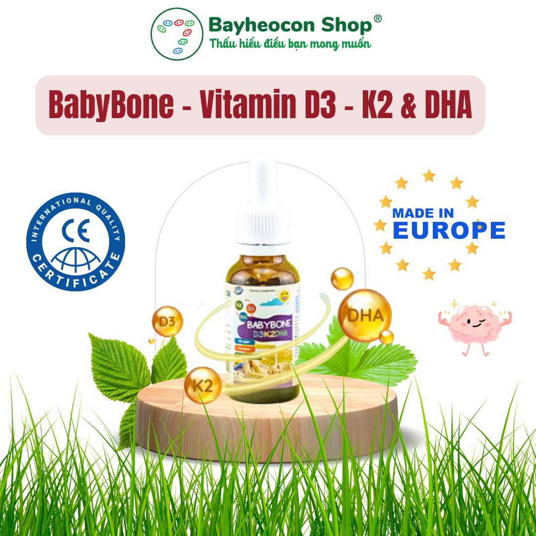 Vitamin giúp bé tăng chiều cao K2+D3 bổ sung DHA Babybone [Hàng Tây Ban Nha