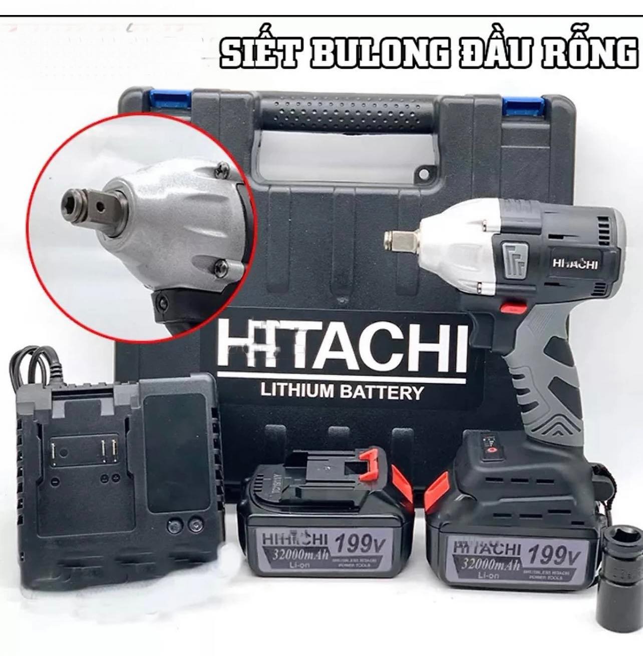 Máy Siết Bulong Pin không chổi than full box, TẶNG 1 đầu khẩu chuyên dụng