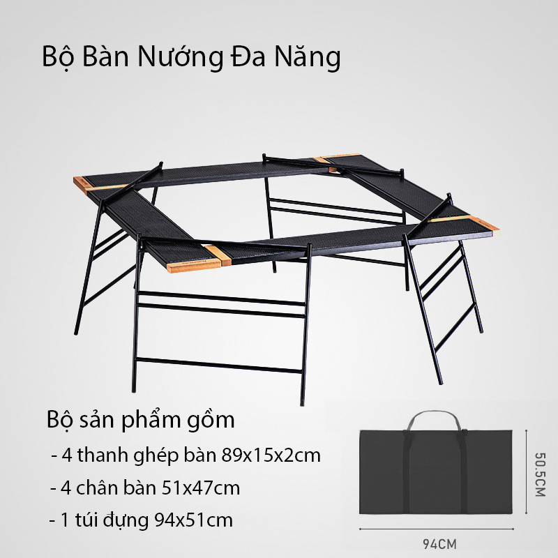 Bộ bàn nướng đa năng ngoài trời  kết hợp giá để đồ dã ngoại.