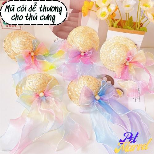 Mũ cói xinh xắn cho thú cưng- Mũ cói nơ siêu Cute- Mũ cói hoa siêu đáng yêu