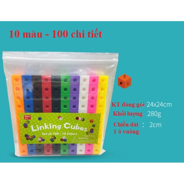 Đồ chơi giáo dục NUMBER BLOCK Linking Cubes học toán và xếp hình sáng tạo 100 khối 10 màu sắc