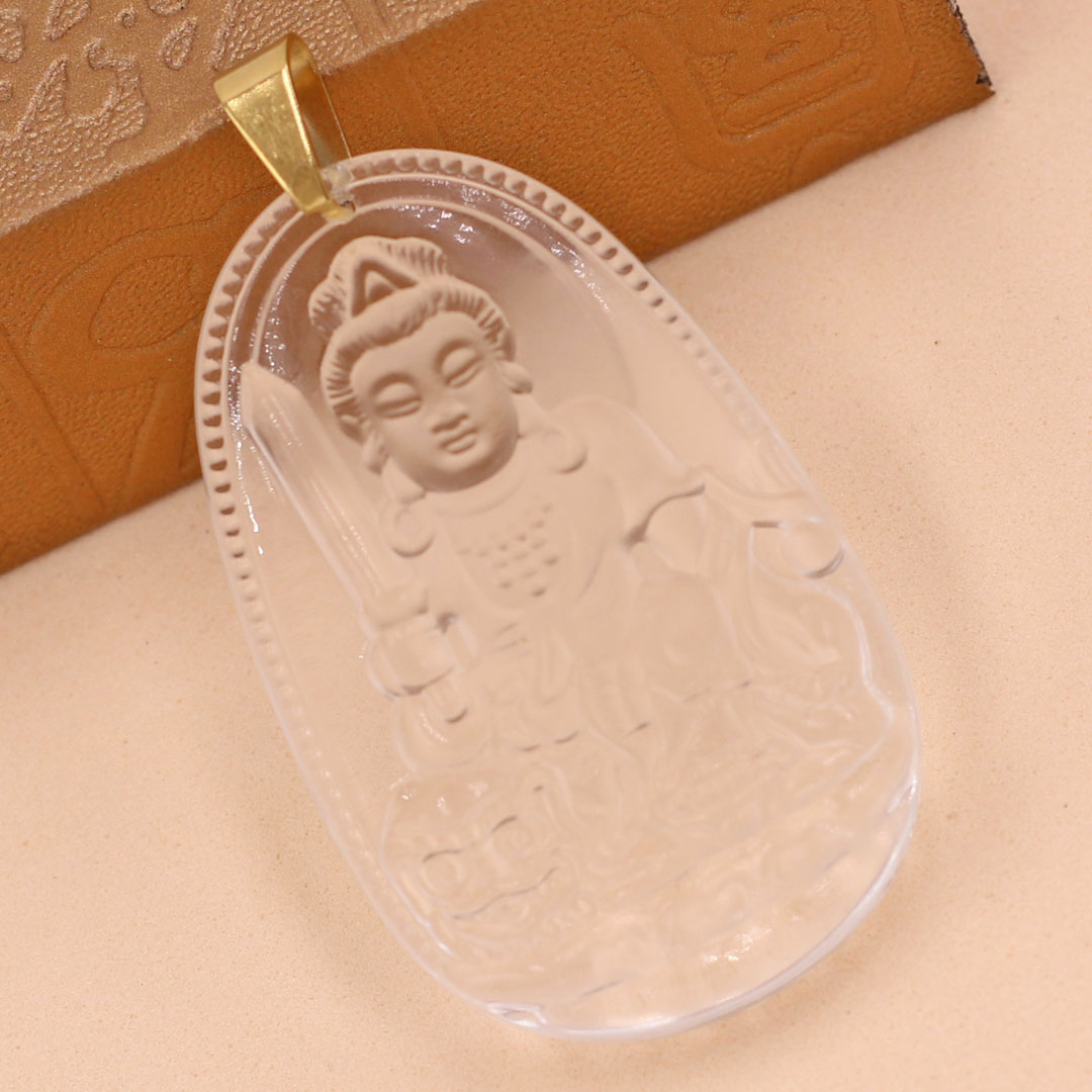 Mặt Phật Văn Thù Bồ Tát thủy tinh trong size nhỏ 3.6cm MFBTT3 - phật bản mệnh tuổi Mão