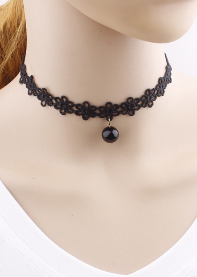 Vòng cổ choker tattoo hoa lỗ đính hạt đen V52 thời trang