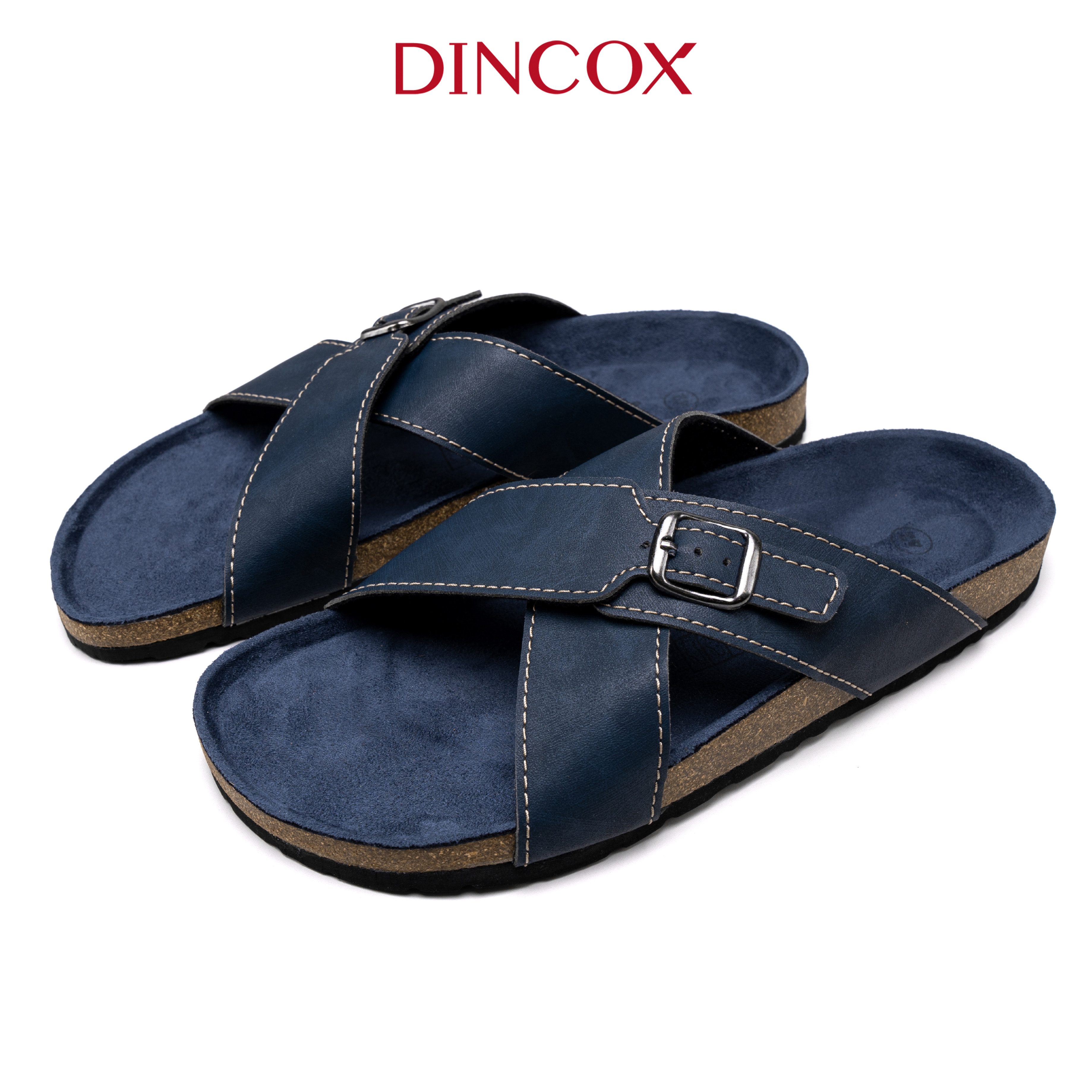 Dép Đế Trấu Nam Quai Chéo 1 Khóa Navy DC05 Dincox