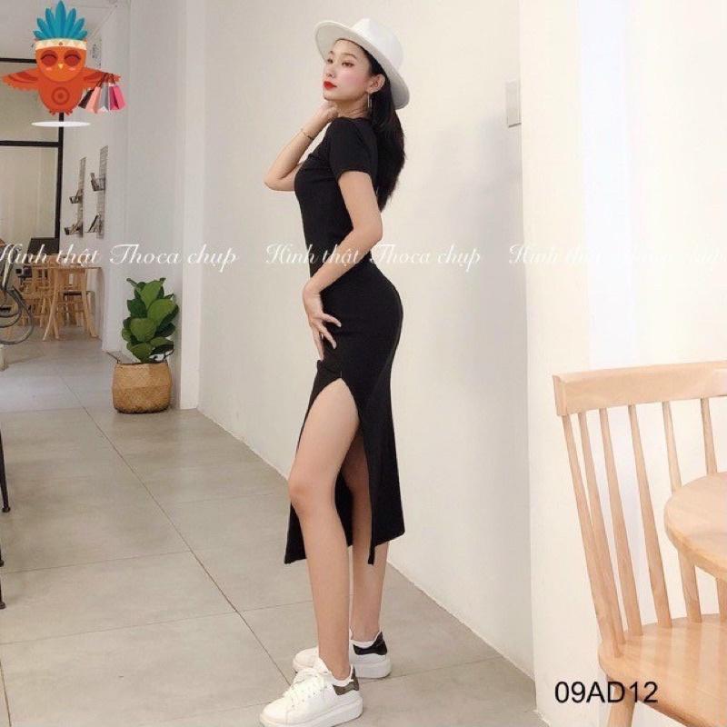 Đầm gân body xẻ dài