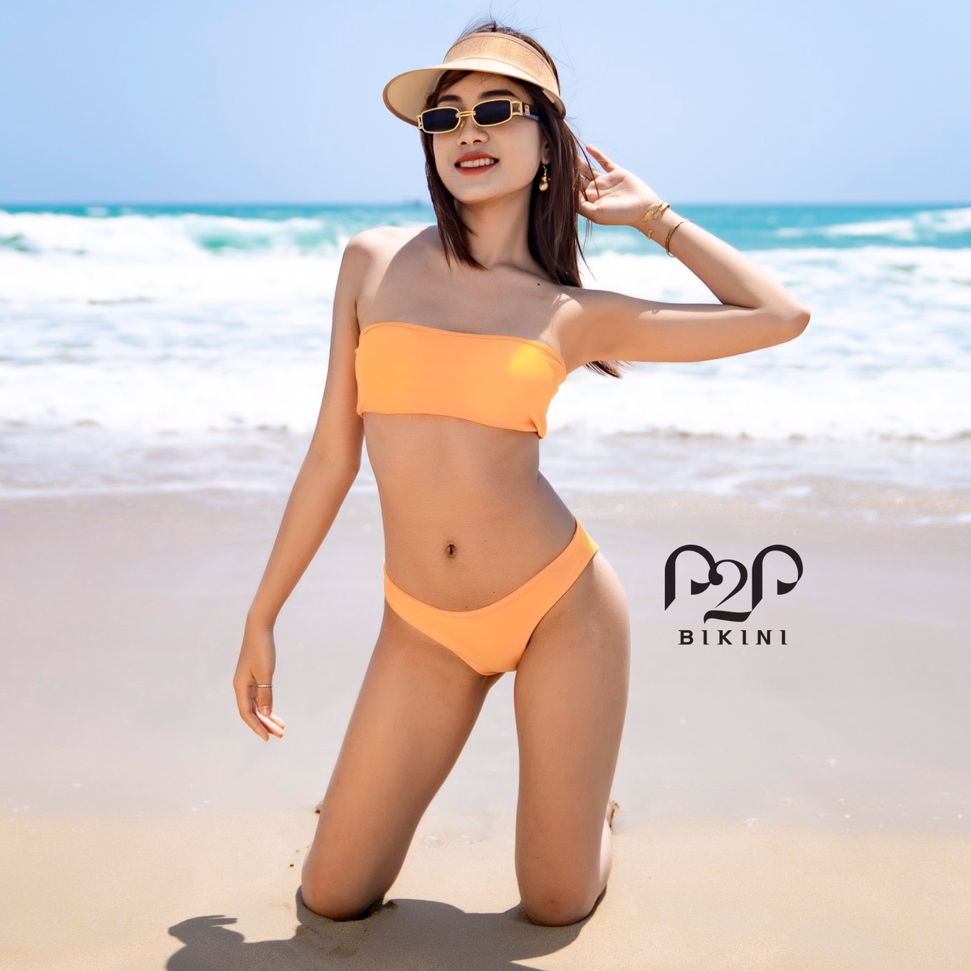 P2P BIKINI - Bikini hai mảnh áo quây ngang, quần tam giác basic cam tươi - BTK370M_TG5