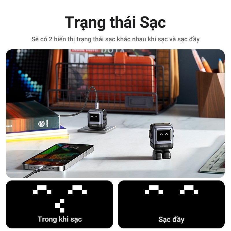Củ sạc nhanh Robot Ugreen Nexode RG 30W USB-C GaN 25036 - Hàng Chính Hãng