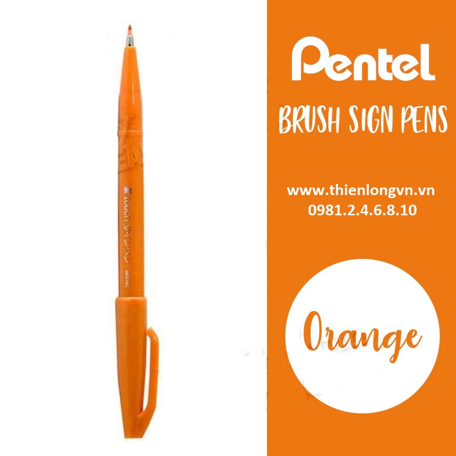 Bút lông viết thư pháp hiện đại Pentel SES15C-F màu cam; Calligraphy Fude Touch Sign - Orange