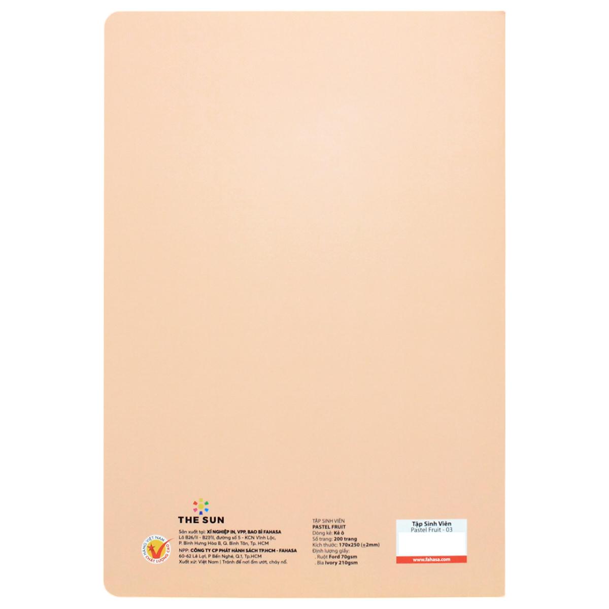 Tập Sinh Viên Pastel Fruits - Kẻ Ô - 200 Trang 70gsm - The Sun 03 (Mẫu Bìa Giao Ngẫu Nhiên)