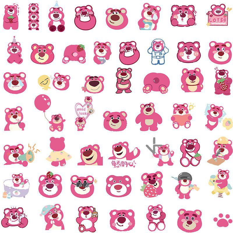 Sticker gấu dâu Lotso 30-60 hình khác nhau/ hình dán Lotso gấu dâu