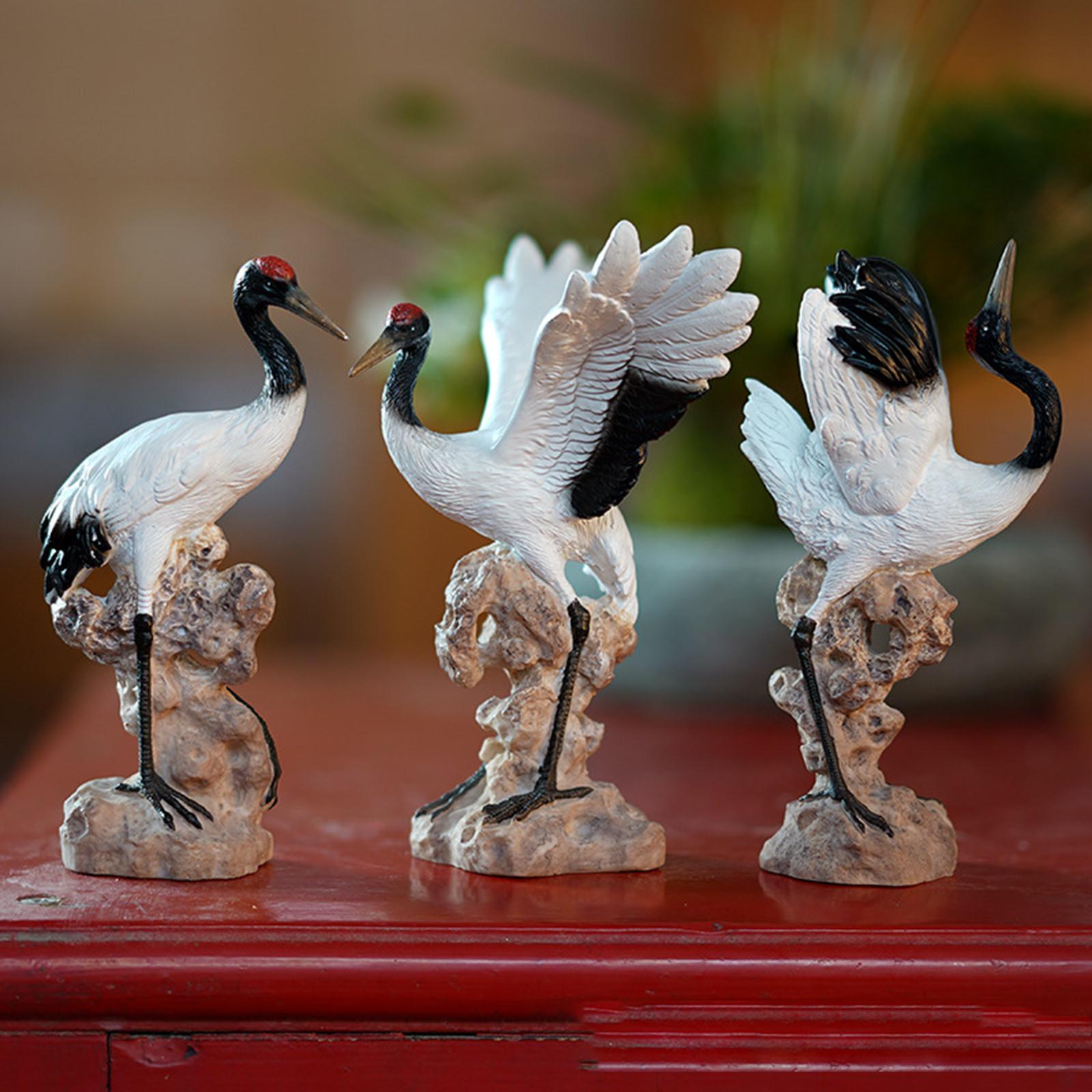 3Pcs Statues Crane Chic Gift Collectibles for Living Room Balcony Bonsai