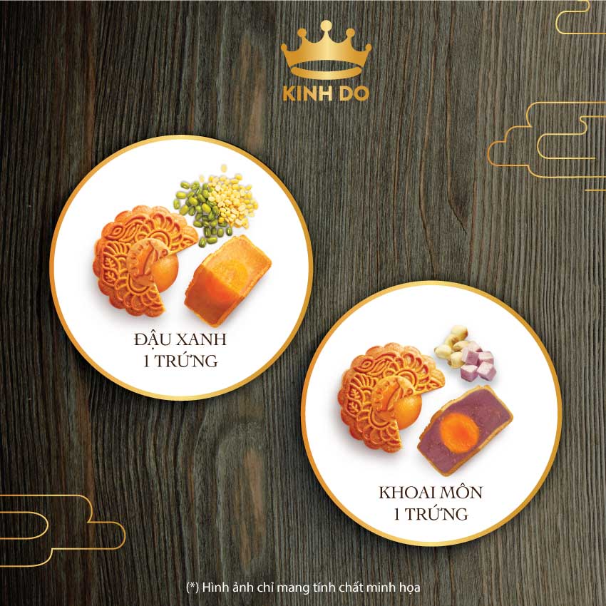 Hộp 2 bánh trung thu Kinh Đô &quot;Team Đậu Xanh - Khoai Môn&quot; (2 bánh x 150g)