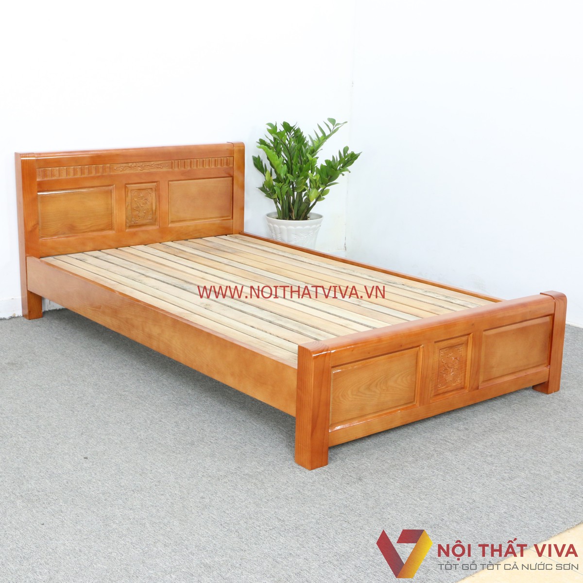 Giường Ngủ Gỗ Sồi Nga 1M4X2M Màu Cánh Gián Giá Rẻ
